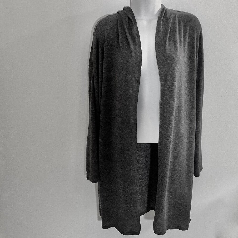 CARDIGAN SWEATER WRAP WITH HOOD JACLYN SMITH GRAY MEDIUM